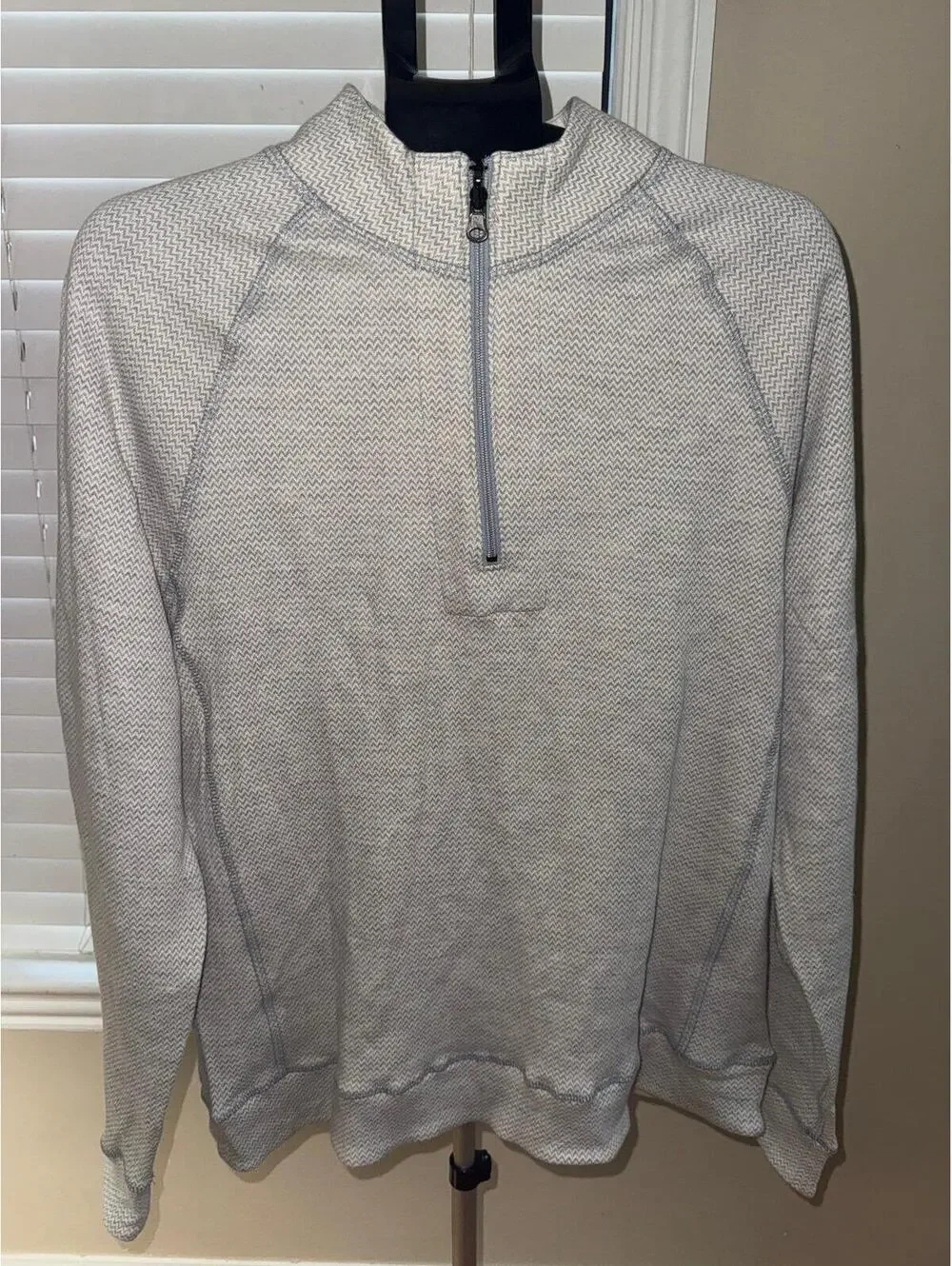 American Giant Reversible Quarter Zip Pullover Men’s Medium Gray Chevron Made US
